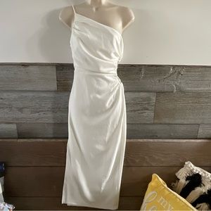One-Shoulder Ivory Midi Dress - Elegant Ruched Side